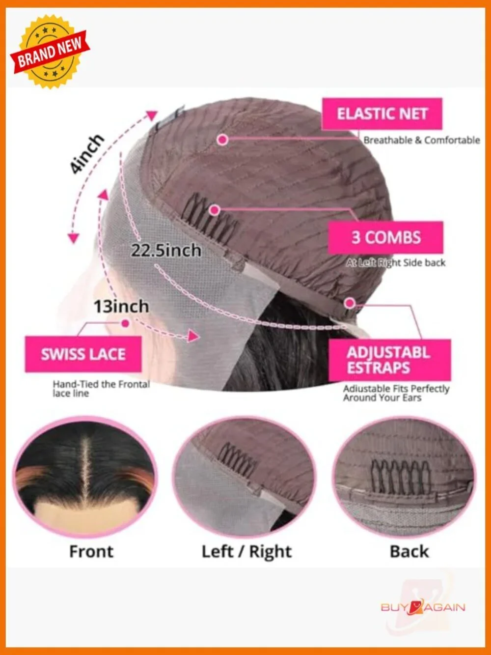 Straight Human Hair Lace Front Wig 13x4 180% Density Pre Plucked - Picture 5 of 6